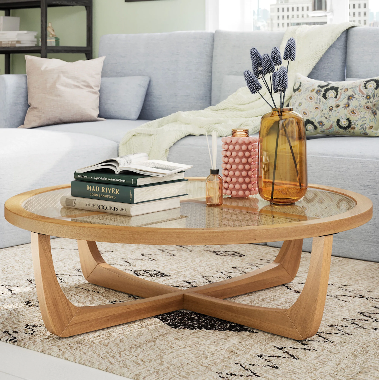 Beautiful Rattan & Glass Coffee Table 